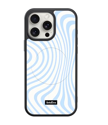 ArtsEvo VitaGuard Series Schutzhülle für iPhone 15 Pro Max, kompatibel mit MagSafe, fortschrittliche Drucktechnologie, 360°-Rundumschutz mit unübertroffener Stoßfestigkeit – Blau-Weiß-Streifen von ArtsEvo