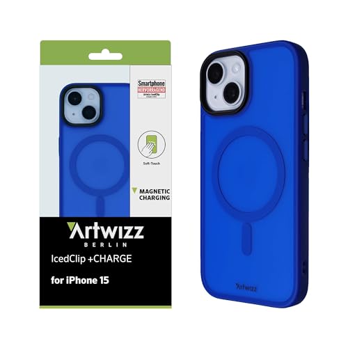 Artwizz IcedClip +Charge Hülle kompatibel mit iPhone 15 - Mattes Vereistes Design, Rückseite mit Soft-Touch, Stoßfeste Schutzhülle, Kings-Blue von Artwizz