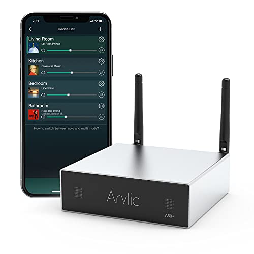 Arylic Up2Stream A50+ Verstärker WiFi & Bluetooth TPA3116, DC/2.0 Stereo Channel, AirPlay DLNA, Multiroom Sync, 24bit 192 kHz HiFi Audio Streaming Integrierter Verstärker für Heimlautsprecher von Arylic