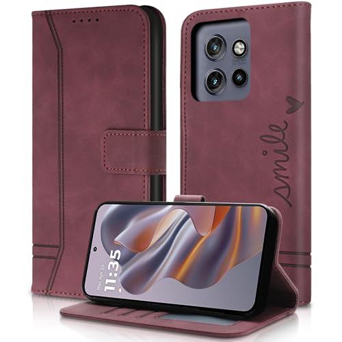 AsWant Handyhülle für Motorola Edge 50 Neo Hülle Leder- Premium Klapphülle Tasche Kartensteckplatz Magnetschnallenhalter Schutzhülle für Motorola Edge 50 Neo (Rot) von AsWant