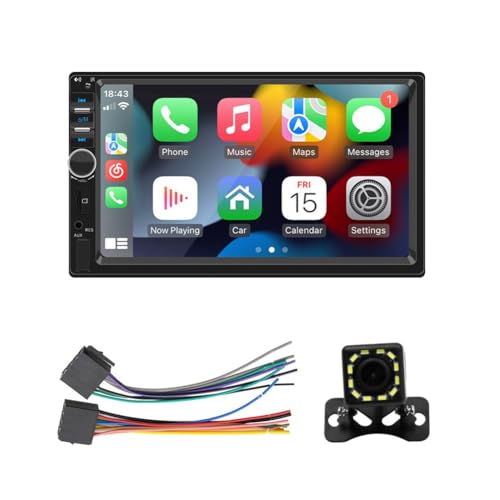 Ashikoi 7 Doppel-DIN CarPlay Autoradio mit CarPlay Android Auto Schwarz ABS mit Mirror Link Bluetooth FM und Rückfahrkamera von Ashikoi