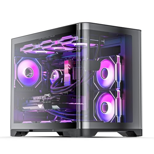 AsiaHorse MATX PC Gehäuse Dual Chamber 270° Full View Gehärtetes Glas Gaming PC Gehäuse mit Typ-C, Mid Tower MATX Computergehäuse, Pegasus-Schwarz von AsiaHorse