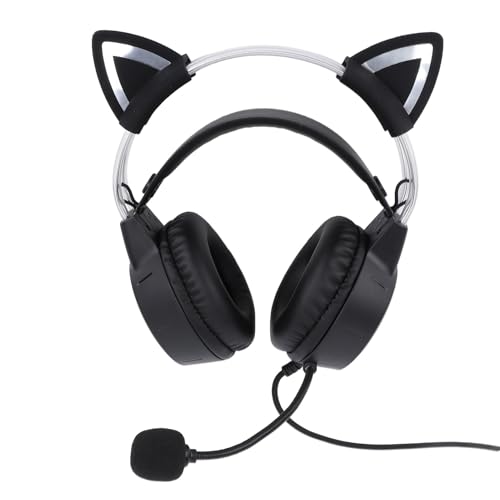 Asixxsix Kabelgebundenes Gaming-Headset, Geräuschreduzierende Katzenohr-Kopfhörer mit Mikrofon, RGB-Licht-Over-Ear-Kopfhörer für Laptop-Computer, 3,5-mm-Audioanschluss, Verstellbarer von Asixxsix