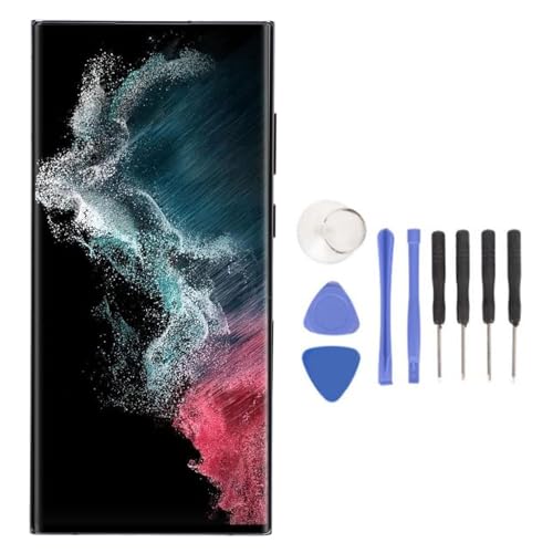 Asixxsix OLED für Galaxy S22 Ultra 5G-Bildschirmersatz, 6,8-Zoll-Touchscreen-Digitizer-Baugruppe für SM-S908U, SM-S908U1, SM-G908A, SM-S908W (US-Version), mit Rahmen + Fingerabdruck von Asixxsix