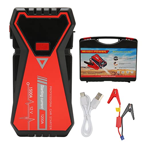 Autobatterie Starthilfe, 1500 A 26000 MAh Auto Starthilfe Box 12 V Typ C Wiederaufladbares LCD-Display Tragbares Powerbank-Ladegerät für Benzin-Dieselmotoren, für Camping von Asixxsix