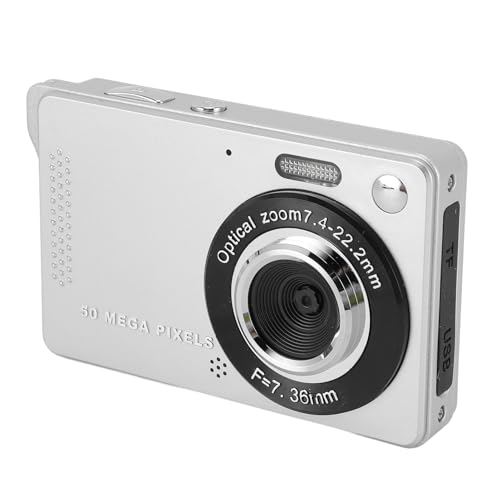 Digitalkamera, 50 MP 1080P HD 2,8-Zoll-TFT-Bildschirm, 16-facher Digitalzoom-Autofokus, LED-Blitz, Kompaktkamera mit USB-Kabel, 64 GB Speicherkartenunterstützung (SILVER) von Asixxsix