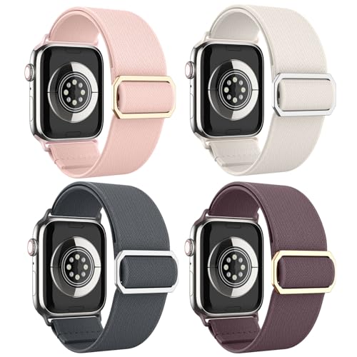 Astorgos 4 Stück Uhrenarmbänder Kompatibel mit Apple Watch Series 9 8 7 6 5 4 3 2 1 SE 38/40/41mm, Dehnbar Nylon Armbänder Sport Armband Ersatzarmband, Multi Farbe B von Astorgos