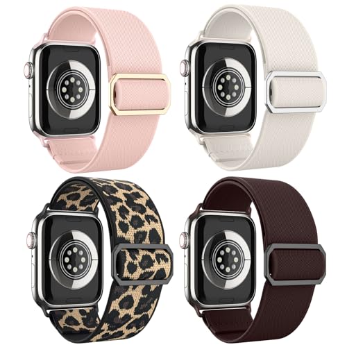 Astorgos 4 Stück Uhrenarmbänder Kompatibel mit Apple Watch Series 9 8 7 6 5 4 3 2 1 SE 38/40/41mm, Dehnbar Nylon Armbänder Sport Armband Ersatzarmband, Multi Farbe C von Astorgos