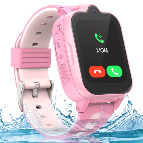 GPS Smartwatch Kinder mit und Telefon - IP67 Wasserdicht, 4G Kinderuhr zum Telefonieren mit WiFi, Videoanruf, SOS, Wecker, Kinderuhr für Mädchen und Jungen im Alter von 3–12 Jahren, Rosa von AstraMinds