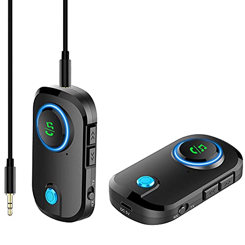 Bluetooth 5.0-Empfänger,Asudaro Auto Auxiliary Bluetooth Adapter Freisprecheinrichtung Hands-Free Car Kit 3,5 mm Aux-Buchse A2DP Drahtloser Musikadapter für Auto-Kopfhörer-TV-Lautsprecher,Schwarz von Asudaro