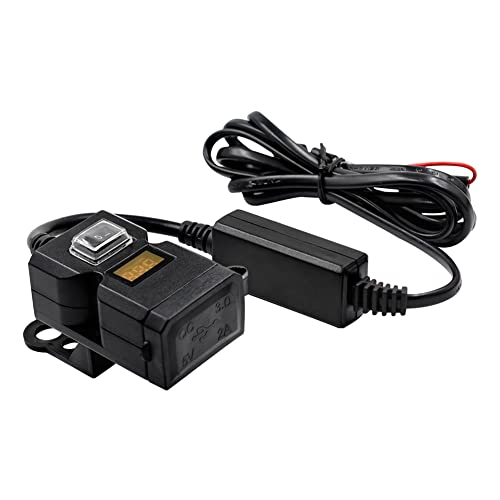 USB Motorrad Ladegerät Netzteil, Asudaro Wasserdicht Motorrad Dual USB Ladegerät Handy-Ladegerät mit Schalter Dual USB QC3.0 Schnellladung Digitalanzeige 9-32V Motorrad USB Ladegerät Schwarz von Asudaro