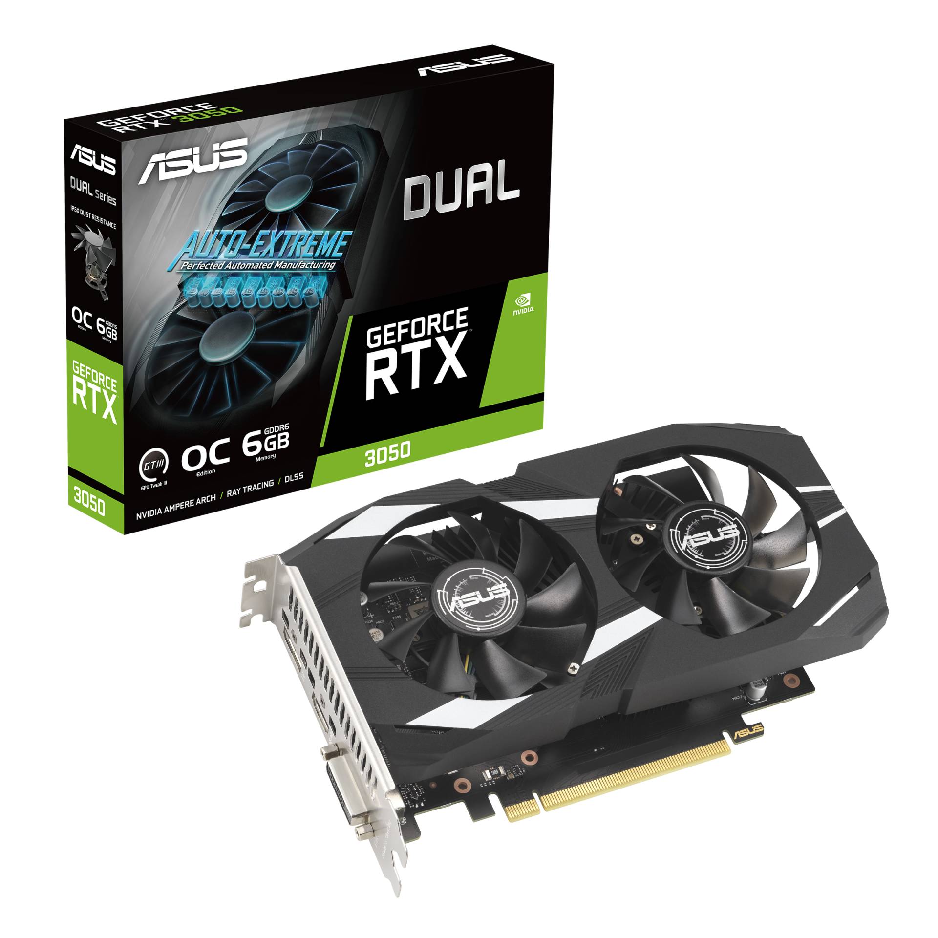 ASUS Dual GeForce RTX 3050 6G OC Grafikkarte - 6GB GDDR6, DVI, HDMI, DP von Asus