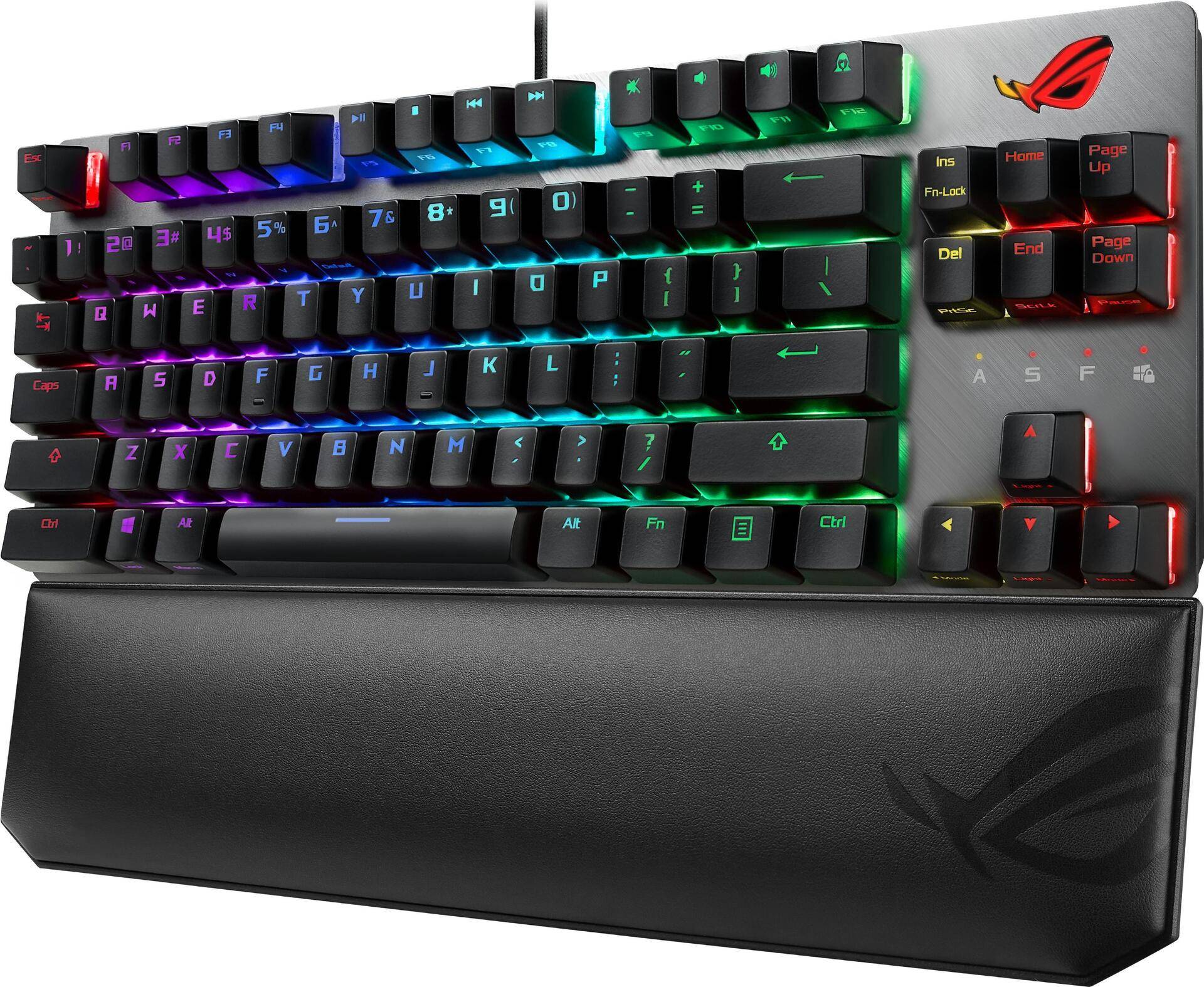 ASUS ROG Strix Scope TKL Deluxe - Tastatur - Hintergrundbeleuchtung - USB - Deutsch - Tastenschalter: CHERRY MX Brown - Grau, Schwarz von Asus