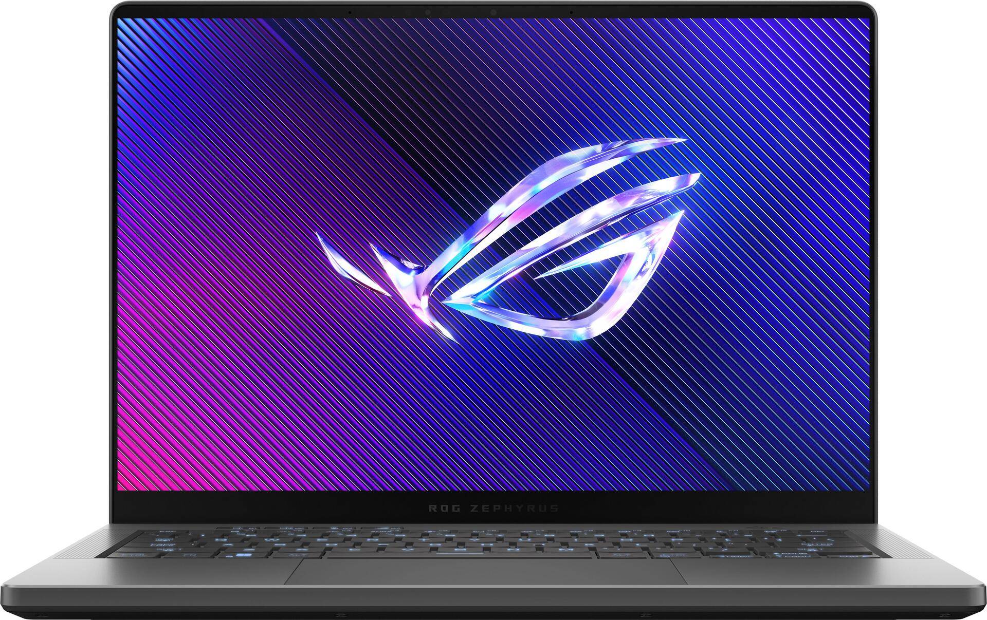 ASUS ROG Zephyrus G14 GA403UV-QS020W. Produkttyp: Laptop, Formfaktor: Klappgeh�use. Prozessorfamilie: AMD Ryzen� 9, Prozessor: 8945HS, Prozessor-Taktfrequenz: 4 GHz. Bildschirmdiagonale: 35,6 cm (14"), HD-Typ: 3K, Display-Aufl�sung: 2880 x 1800 Pixel. Speicherkapazit�t: 16 GB, Interner Speichertyp: LPDDR5x-SDRAM. Gesamtspeicherkapazit�t: 1 TB, Speichermedien: SSD. On-Board Grafikadaptermodell: AMD Radeon 780M. Installiertes Betriebssystem: Windows 11 Home. Produktfarbe: Grau (90NR0I01-M002D0) von Asus