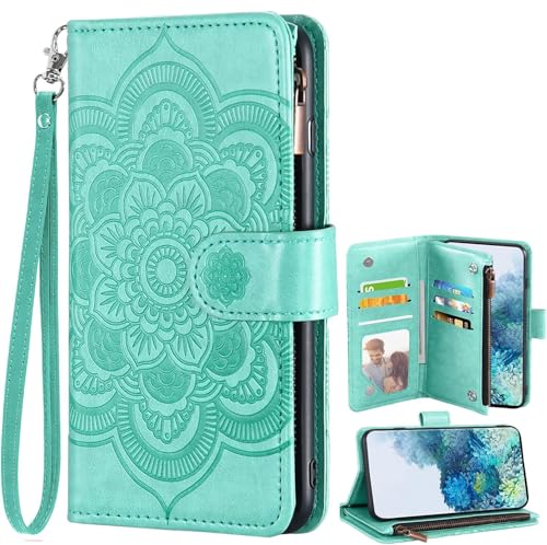 Asuwish Handyhülle für Huawei Maimang 9 5G Hülle mit Kartenfach Klappbar Leder Geldbörse Ständer M9 Handy Hüllen Schutzhülle Handyhüllen Cover Slim Wallet Phone Case Grün von Asuwish