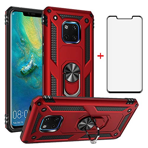 Asuwish Handyhülle für Huawei Mate 20 Pro Hülle mit Glas Folie Schutzfolie und Magnetisch Ring Ständer Handyhüllen Cover Hawaii Mate20 20Pro LYA-L29 Slim Handy Hüllen Schutzhülle Phone Case Rot von Asuwish