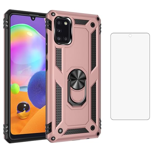 Asuwish Handyhülle für Samsung Galaxy A31 Hülle mit Glas Folie Schutzfolie und Magnetisch Ring Ständer Handyhüllen Schutzglas Panzerfolie Cover A 31 Slim Handy Hüllen Schutzhülle Phone Case Roségold von Asuwish