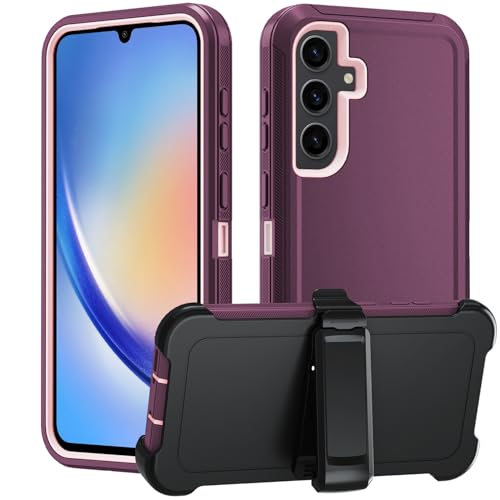 Asuwish Handyhülle für Samsung Galaxy A35 5G Hülle mit Glas Folie Schutzfolie 360 Grad Stoßfest Gürtelclip Ständer A 35 35A A355G Slim Handy Hüllen Schutzhülle Panzerfolie Cover Phone Case Dunkelrot von Asuwish