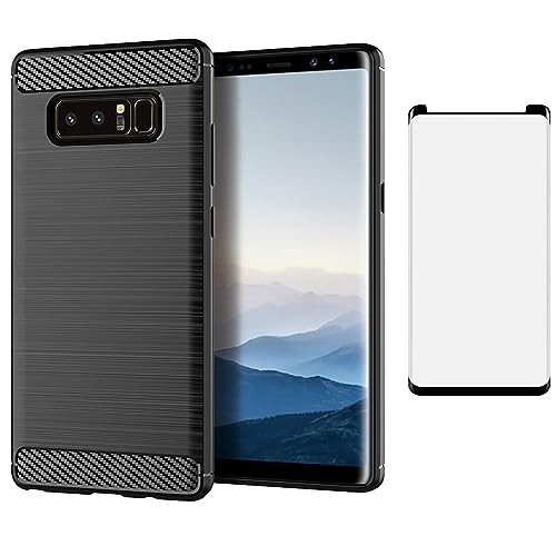 Asuwish Handyhülle für Samsung Galaxy Note 8 Hülle mit Glas Folie Panzerfolie Schutzfolie und Extra Dünn Silikon TPU Handyhüllen Schutzglas Cover Note8 Slim Handy Hüllen Schutzhülle Phone Case Schwarz von Asuwish