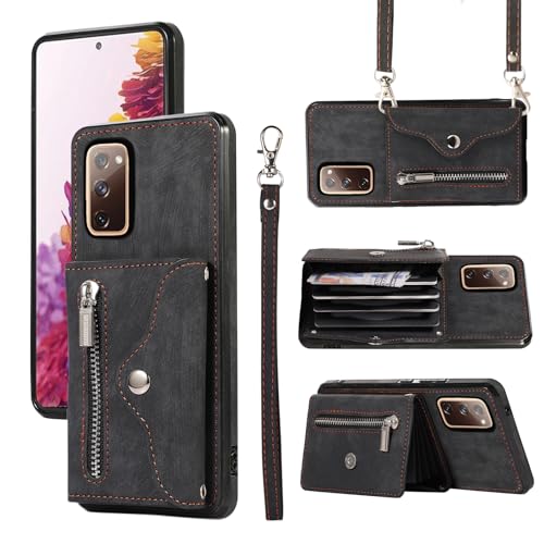 Asuwish Handyhülle für Samsung Galaxy S20 FE 5G Hülle mit Band Kartenfach Klappbar Geldbörse Ständer Cover Leder S20FE 4G S20FE5G S 20 Fan Edition Handy Hüllen Schutzhülle Damen Phone Case Schwarz von Asuwish