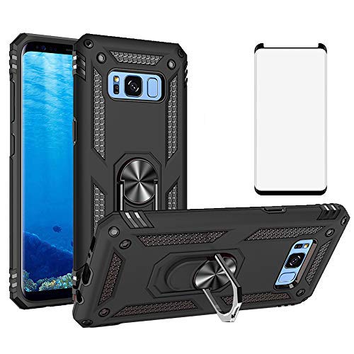 Asuwish Handyhülle für Samsung Galaxy S8 Plus Hülle mit Glas Folie Schutzfolie und Magnetisch Ring Ständer Handyhüllen Panzerfolie S8+ 8S S 8 + S8plus Slim Handy Hüllen Schutzhülle Phone Case Schwarz von Asuwish