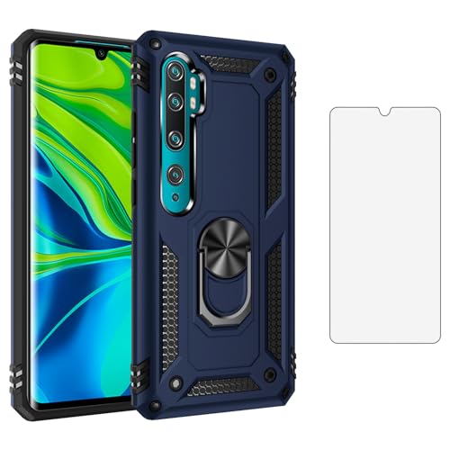 Asuwish Handyhülle für Xiaomi Mi Note 10/Note 10 Pro/CC9 Pro Hülle mit Glas Folie Schutzfolie und Magnetisch Ring Ständer Panzerfolie Note10 10Pro Slim Handy Hüllen Schutzhülle Phone Case Blau von Asuwish