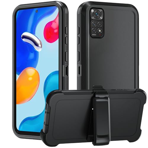 Asuwish Handyhülle für Xiaomi Redmi Note 11S/11 S 4G Hülle mit Glas Folie Schutzfolie 360 Grad Stoßfest Gürtelclip Ständer Note11 Note11S Slim Handy Hüllen Schutzhülle Handyhüllen Phone Case Schwarz von Asuwish