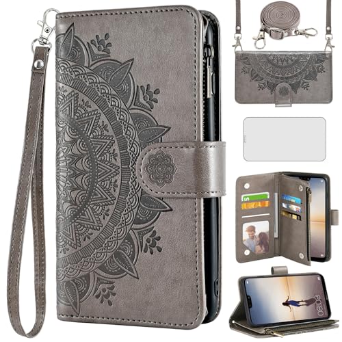 Asuwish Schutzhülle für Huawei P20 Lite, Brieftaschenformat, Klappetui mit Displayschutzfolie aus gehärtetem Glas, Mandala-Blume, Leder, Kreditkartenhalter, Ständer, Handyzubehör, Hawaii P20lite P 20, von Asuwish