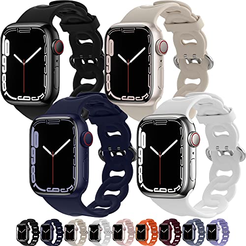 Atenzol Apple Watch Armbänder, Schwarz, Mitternachtsblau, Sternenlicht, Weiß, 4 Packungen, 42 mm, 44 mm, 45 mm von Atenzol