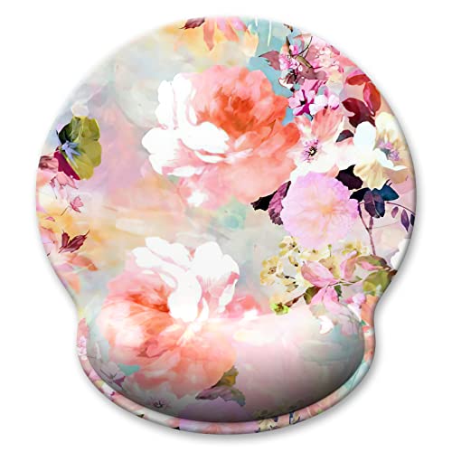 Atufsuat Ergonomisches Mauspad mit Handgelenkstütze, florales Memory-Schaum-Handballenauflage, Mauspads, niedliches Computer-Laptop, Bürozubehör, Dekor, Schmerzlinderung, Mädchen, rosa Blumen von Atufsuat