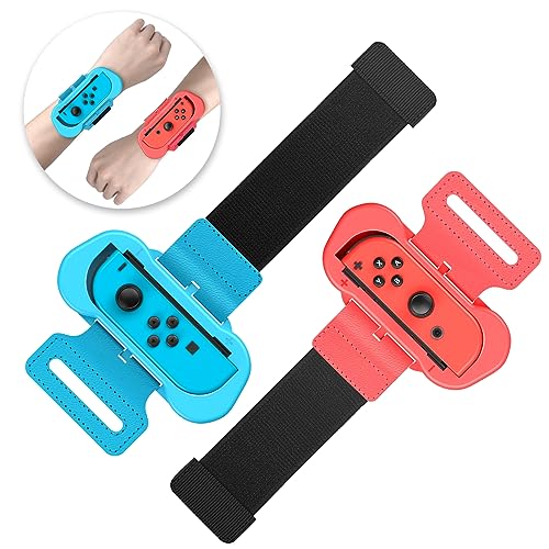 Armbänder für Just Dance Switch 2025 2024 2023 2022 2021 für Zumba Burn It Up - Verstellbarer Elastischer Armband für Nintendo Switch/Switch OLED, 2 Stück Bänder für Erwachsene und Kinder (Rot & Blau) von Auarte