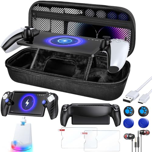 Auarte 13 in 1 Bundle Zubehör für Playstation Portal mit RGB Ladestation, Tragetasche für PS Portal mit Schutzhülle, 2* Displayschutzfolie, 4* Daumengriff, Kopfhörer und Typ C Kabel von Auarte