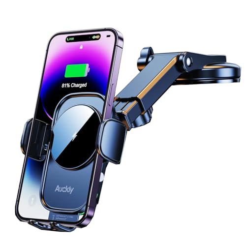 Auckly 15W Fast Wireless Charger Auto Handyhalterung Mit Ladefunktion Automatischer Induktion Qi Ladestation Auto Kfz Ladegerät Handy Halterung Auto Saugnapf für iPhone 13/12/11Pro/Max Samsung S21 usw von Auckly