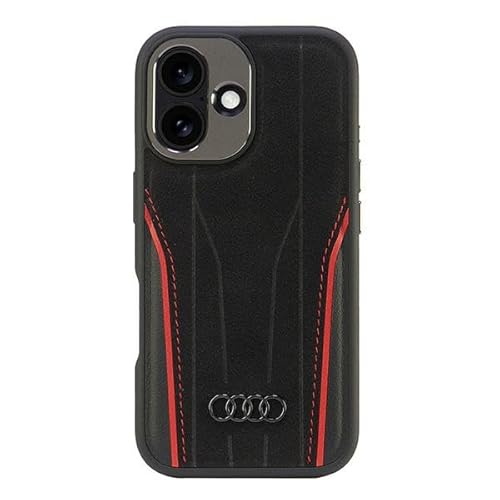 Audi Echtleder hülle für iPhone 16 6.1" schwarz-rot AU-TPUPCMIP16-R8/D3-RD von Audi