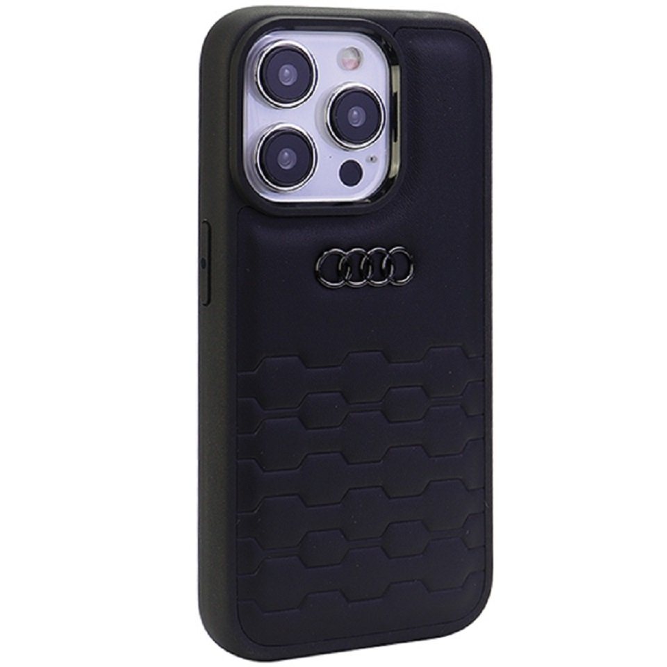 Audi Handyhülle Case iPhone 15 Pro Max Serie GT schwarz Kunstleder Logo 6,7 Zoll, Kantenschutz von Audi