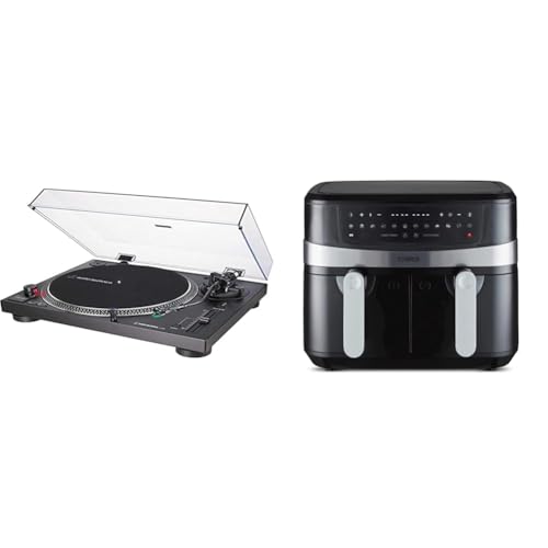 Audio-Technica LP120XUSBBK Manueller Plattenspieler mit Direktantrieb (Analog und USB) Schwarz & Tower T17088 Vortx 9L Heißluftfritteuse mit Doppelkorb und Smart Finish, 2600 W Leistung, Schwarz von Audio-Technica