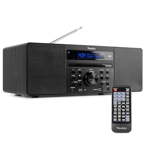 Audizio Prato - DAB Radio mit CD-Player, MP3-Player und Bluetooth, USB, FM-UKW, Fernbedienung, Display-Dimmer Funktion, Sleeptimer, Radiowecker, Stereo-Lautsprecher 60 Watt, Schwarz von Audizio