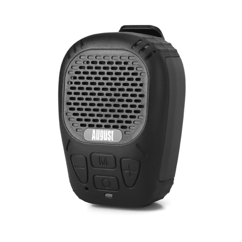 August MS550 tragbarer Bluetooth 5.3 Lautsprecher mit Magnet und Clip Befestigung Mikrofon 30h Akkulaufzeit, Micro SD für MP3 IP56 wasserdicht Freisprechfunktion-Mini Lautsprecher für Wandern Camping von August