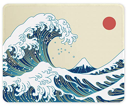 Auhoahsil Mauspad mit genähtem Rand, Premium-Mauspad, wasserdicht, rutschfest, Gummi, rechteckig, für Laptop, Computer, Gaming, Büro, 30 x 25 cm, japanische Art The Great Wave von Auhoahsil