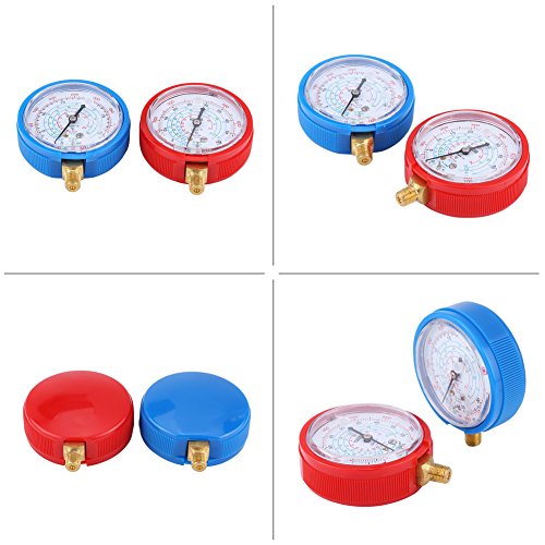 Klimaanlagen-Kältemittel-Manometer-Set, Hoch- und Niederdruckmessgerät, R410A, R134A, R22, Messing, Kompakte Größe, Blau, Rot, 2 Stück von Aumotop