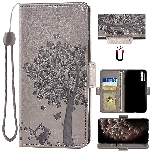 Auotu PU Leder Flip Mit Kamera Schutz Brieftasche Handyhülle Lederhülle Cover Tasche Case Hülle Etui für Cubot X70 Smartphone (Grau mit Baum Pattern) von Auotu