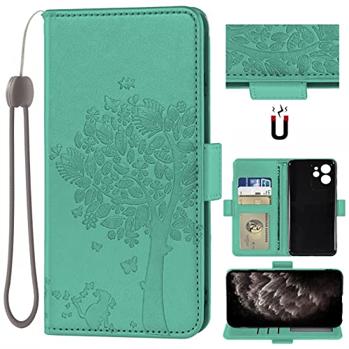 Auotu PU Leder Flip Mit Kamera Schutz Brieftasche mit Baum Pattern Handyhülle Lederhülle Cover Tasche Case Hülle Etui für Oukitel C32 / Oukitel C32 Pro Smartphone (Grün) von Auotu