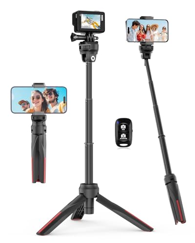 Aureday 46CM Mini Stativ für Action Camera, Mini Kamera Stativ Mit 4-Teilige Verlängerungsstange und 360°-Kugelkopf Stativ Klein Tragbar Reise Vlog Stativ Ständer für DLSR, Compact Kameras von Aureday