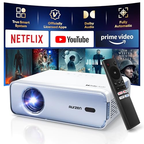 Aurzen Eazze D1 Beamer 4K, Official-NetfIix & DoIby Audio, Autofokus/Trapezkorrektur WiFi Bluetooth Projektor, Unterstützung 4K 60Hz Video Beamer für Heimkino/Outdoor Handy Projektor, Blau von Aurzen