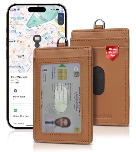 Ausweishülle Ausweishalter ID Kartenhalter mit Smart Chip, kompatibel mit iOS Wo ist? (Find My) App, ID-/Kartenhalter- Braun von Auskang