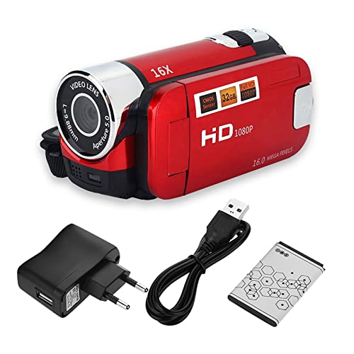 Full HD 16X DV Tragbarer Camcorder Digitale Videokamera 270 ° Drehbarer Bildschirm Digitale Unterstützung mit Zoom-Nachtaufnahme(rot) von Ausla