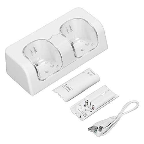 Tragbares, Ferngesteuertes Batterieladegerät, Stabile Dual-Ladestation für Wii-Fernbedienung mit 1,5 M Langem Netzkabel (White) von Ausla