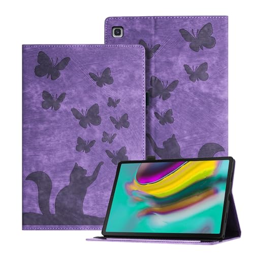 Ausblin Geprägte Galaxy Tab S5e Hülle T720, Schmetterlings und Katzen Themen Retro PU Leder Tablet Hülle für Samsung Galaxy Tab S5e (2019) 10.5" / T720, Lila von Auslbin