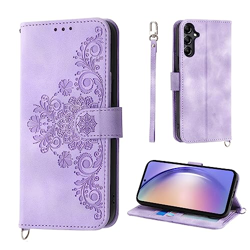 Auslbin Blumen Galaxy A54 5G Hülle (2023) 6.4", Vintage-Stil PU-Leder Schutzhülle SM-A546 Handyhülle Samsung Galaxy A54 5g Hülle, Lila von Auslbin