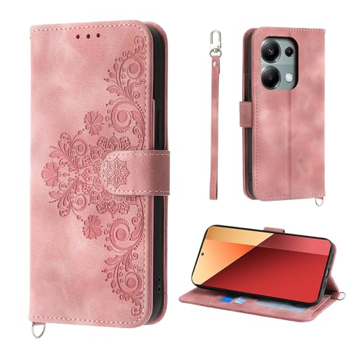 Auslbin Blumen Hülle Kompatibel mit Redmi Note 13 Pro 4G / Poco M6 Pro 4G 6.67" Tasche, 5 Kartenfächer Handyhülle Vintage-Stil PU-Leder Flip Schutzhülle für Note 13 Pro 4G / M6 Pro 4G, Rosa von Auslbin